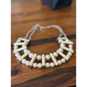Vintage Mika Signed Bib-style Necklace with Faux Pearls Silver Chain
